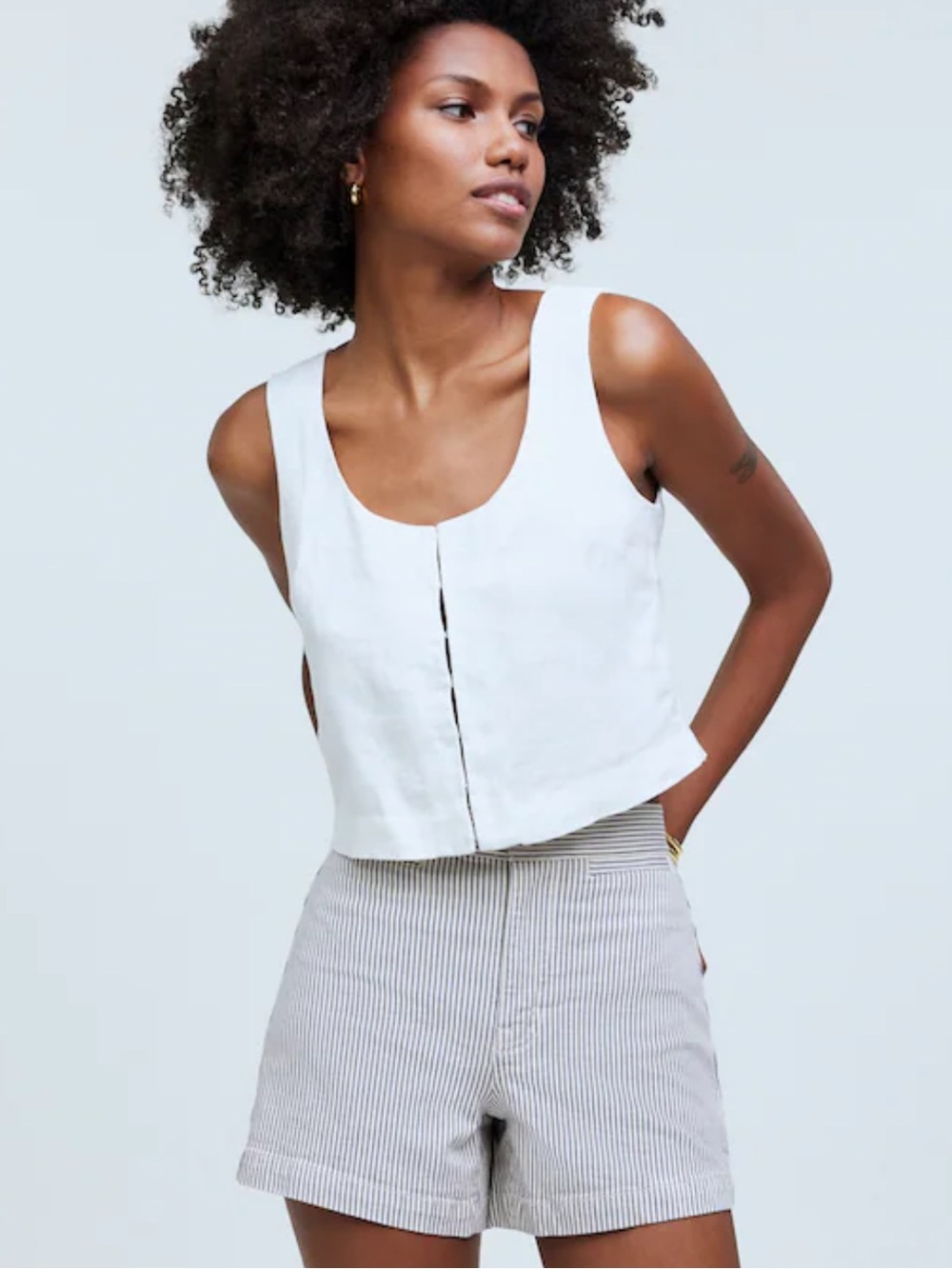 Madewell Emmett Shorts Womens Size 24 Gray White Stripe Cotton Stretch Chino